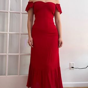 Reformation Off the Shoulder Red MIDI Dress